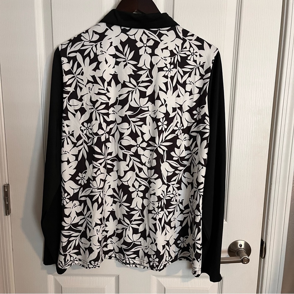 Soneven Black and White Floral 1/4 Zip Golf Polo Wicking Top Size XL - Picture 7 of 11